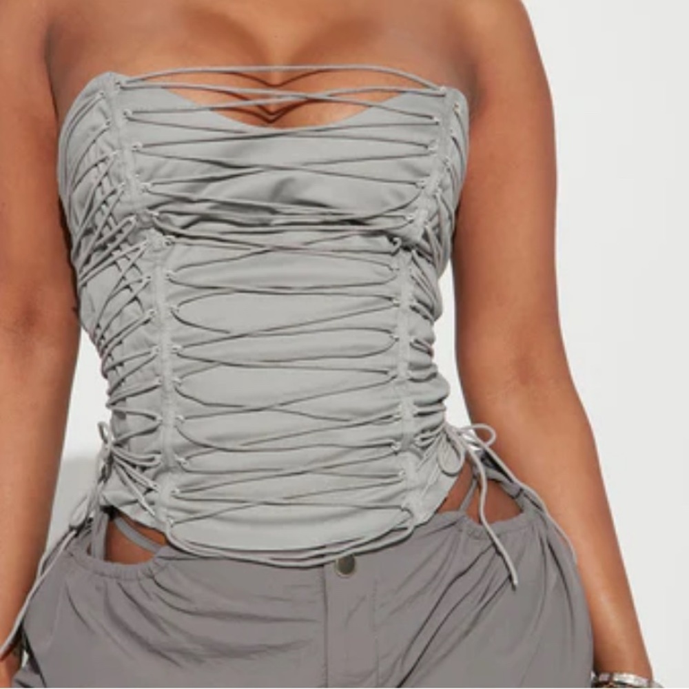 Fashion Nova Silver Lace-Up Crop Top